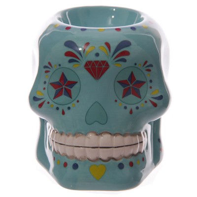 Day of The Dead Mexican Floral Skull Oil Burner Tealight Candle Holder Burner   183236730058